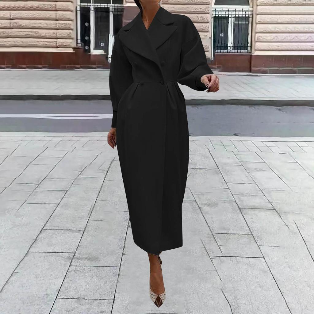 Manecă în stil retro la modă pentru femei, haină de lână cu rever mare, haină lungă