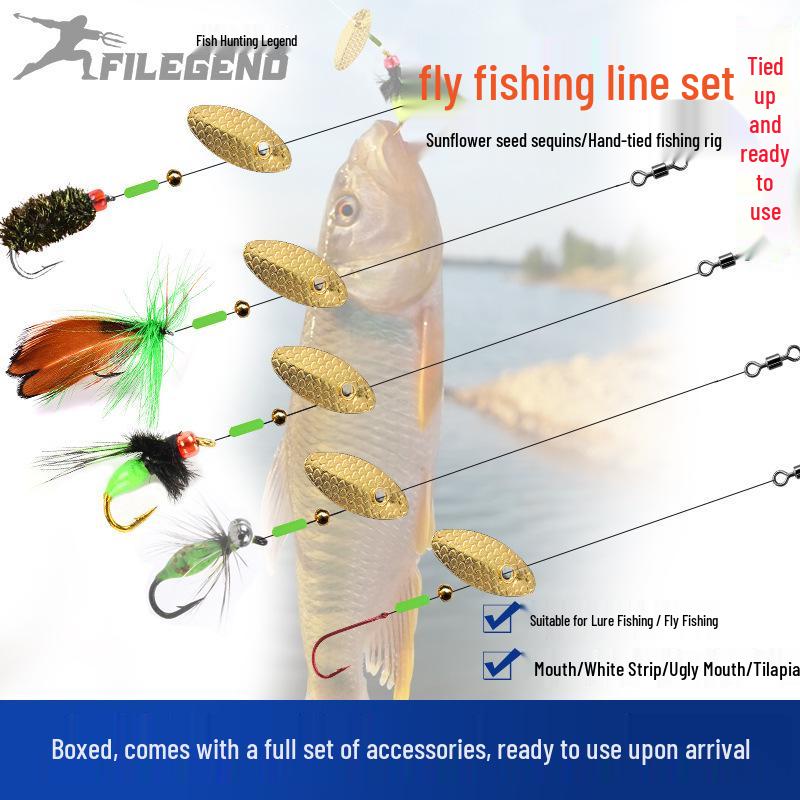 Tinplate Crankbait Rod with Red Sleeve Hook & White Stripe Melon Seed Lure - Gen 2 Poison Mosquito Fly & Tilapia Lure Set