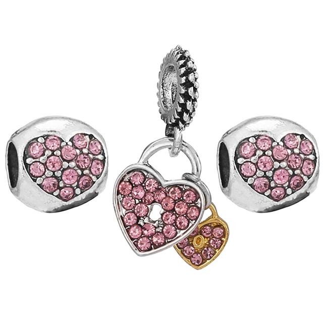 3pcs /Lot Pink Love Heart Beads Enamel Mom Pendant Fit Diy Brand Charm Bracelets Necklaces For Women Mother Jewelry Making