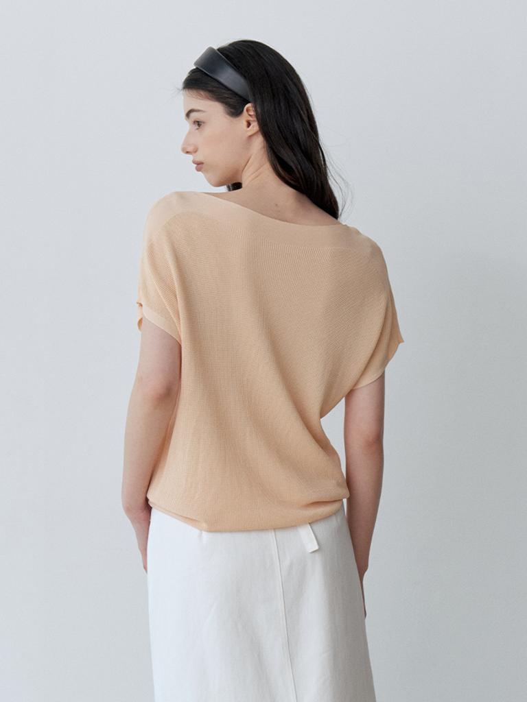 Le Studio Cool Air Boat Neck Short Sleeve Knit (Lor)