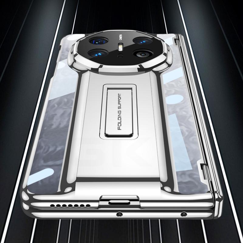 Magnetic Hinge Plating Clear Case For Huawei Mate X6 X5 Front Glass Film Shockproof Stand Transparent Cover For Huawei Mate X3