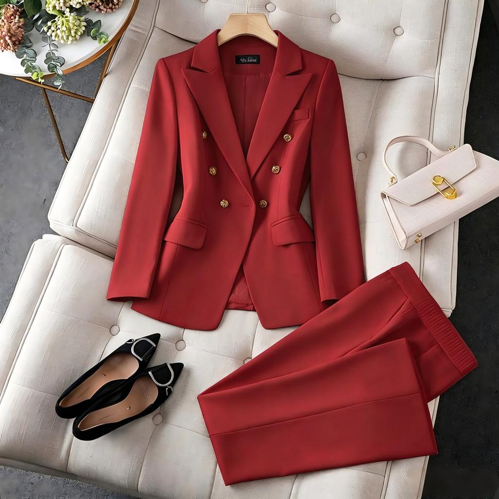 Completo Elegante da Donna per Primavera/Autunno: Completo due pezzi: Blazer Taglia Piccola + Pantaloni Monocolore