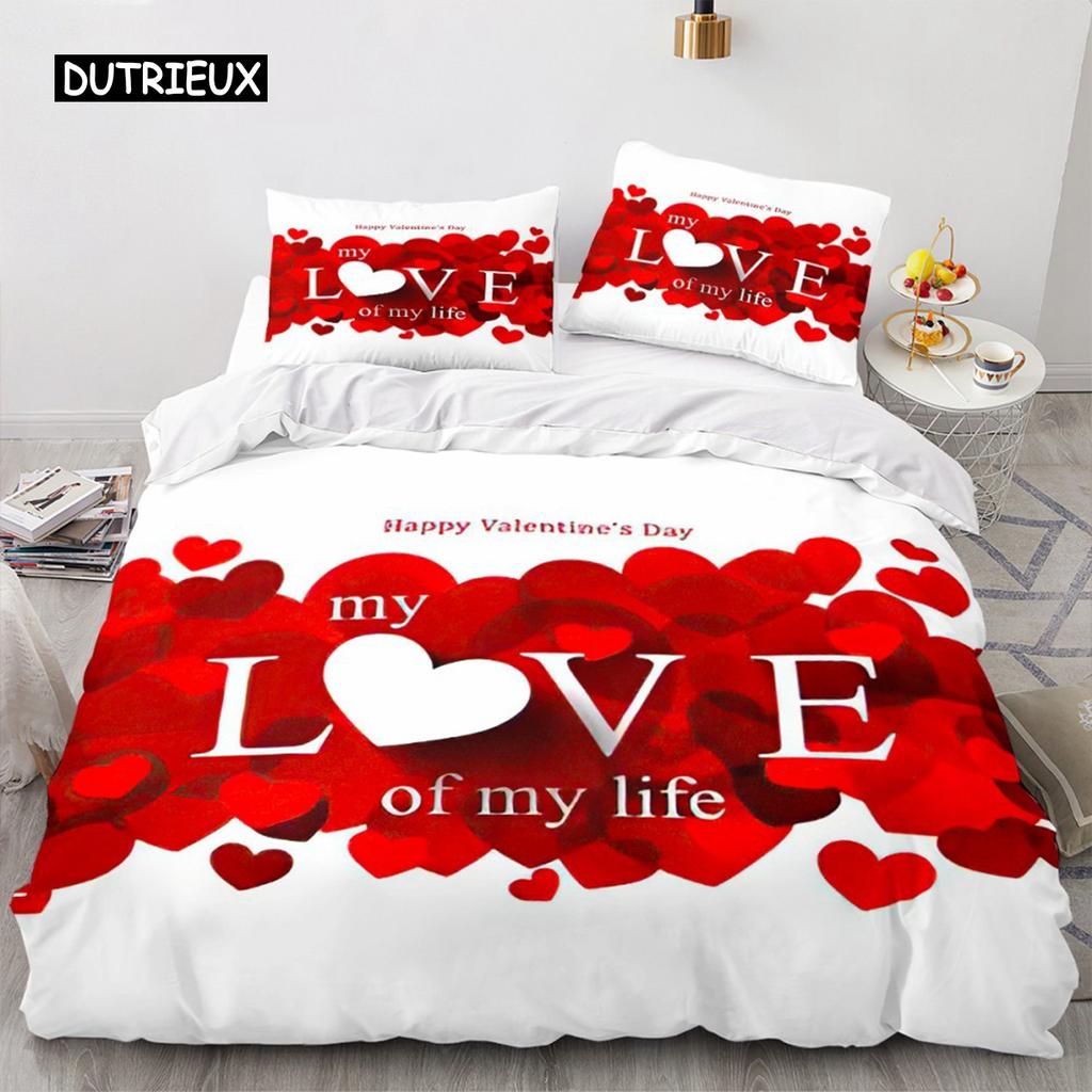 Red Love Heart Duvet Cover Luxury Romantic Theme Bedding Set for Couple Valentine's Day Gifts for Girlfriend Bedroom Decoration