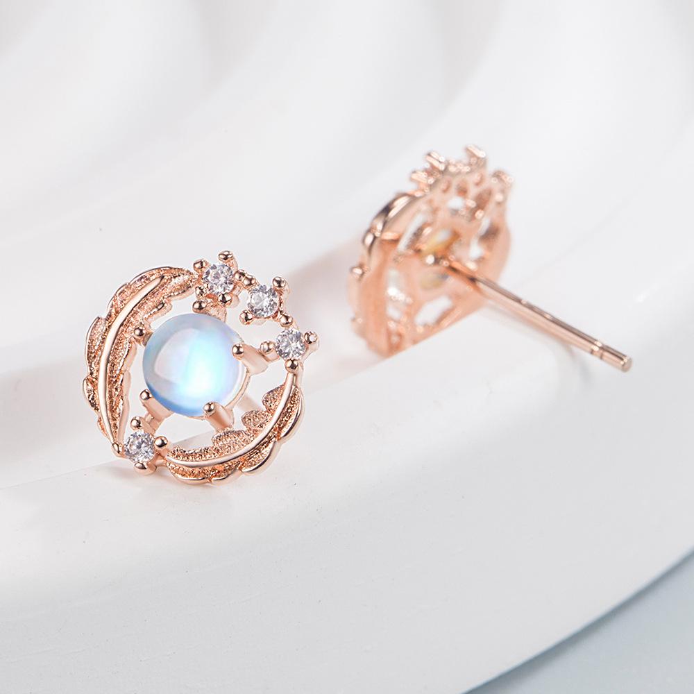 Moonstone Feather Jewelry Set: Necklace, Earrings, and Bracelet - Elegant and Romantic Women's Accessories