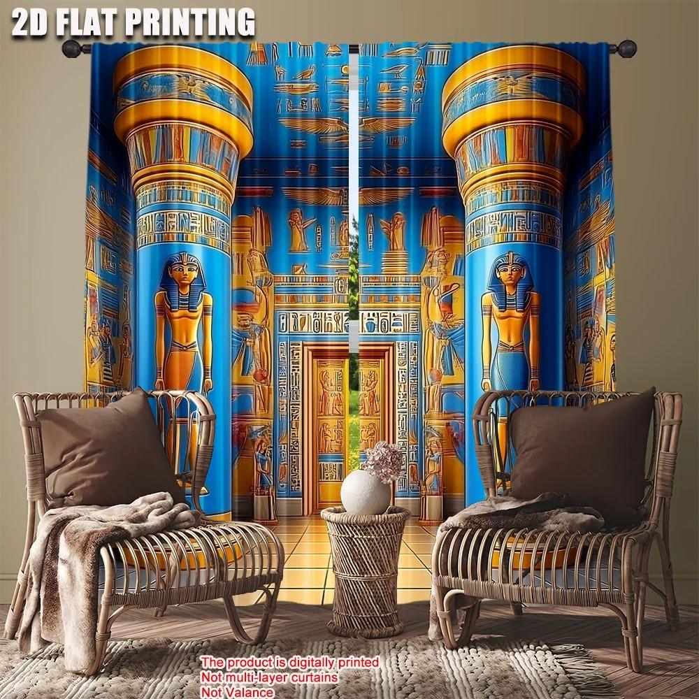 Set Of 2 Jit Egyptian Pharaoh Pattern Curtains Polyester Living Room Bedroom Window Decor Home Curtain Blackout For Great Made With Rod Pocket