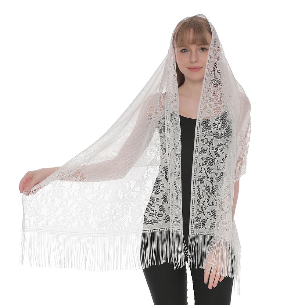 Embroidery Lace Woman'S Veils Church Tassel Long Shawls Hollow Out Muslim Woman Hijabs Elegant Party Shawl Scarves Maxi Wrap