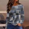 Women's T-shirt 3D Geometric Plaid Print Fashion Long Sleeve Round Neck Regular Tops Holiday Weekend Spring and Autumn