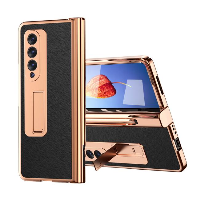 Full Coverage Leather Plating Cover Case For Samsung Galaxy Z Fold 4 5g Fold3 Fold4 Fold2 Fold 3 2 Tempered Glass Film Cases
