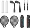 NBCP Sports Accessory Set for Includes 2 2 2 Golf 2 Tennis and 2 10 In 10-Piece Switch, Joy-Con Grips, Swords, Clubs, Rackets, Straps, Red/Blue (Black