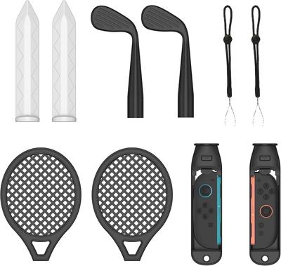 Conjunto de Acessórios Esportivos NBCP para Inclui 2 2 2 Golfe 2 Tênis e 2 10 em 10 Peças Switch, Pegadores Joy-Con, Espadas, Tacadas, Raquetes, Alças, Vermelho/Azul (Preto