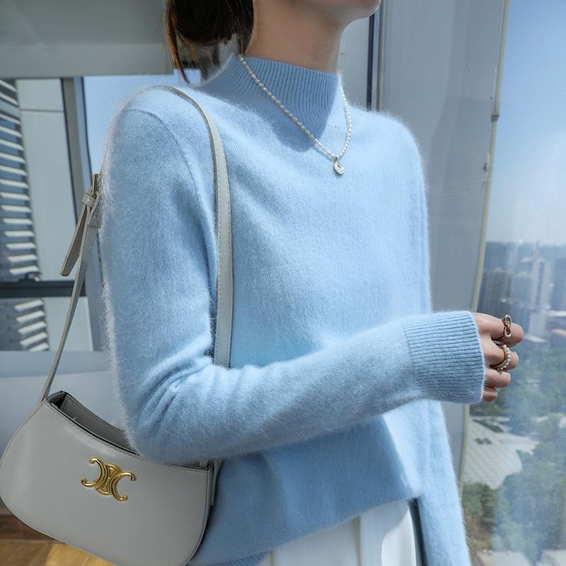 Dámský kašmírový svetr Qinghe kašmír 30% kašmír 30% norka 30% vlna 10% nylon Dámský podzimní a zimní hustý kašmírový pulovr měkký a teplý