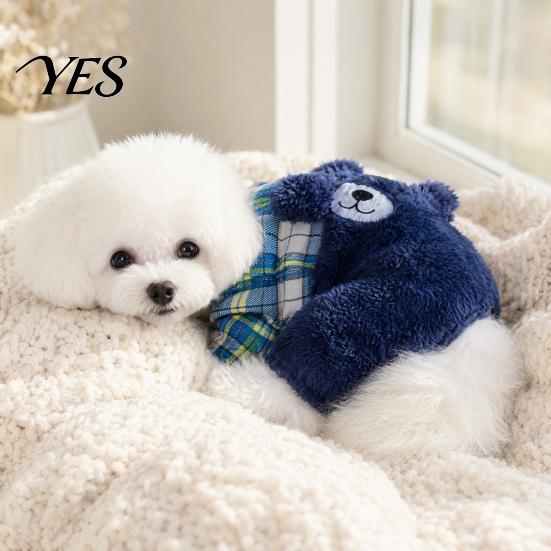 Warm Dog Jumpsuit Fuzzy Bear Jumpsuit, Cute Plaid Outfit, 4-Legged Apparel, Autumn Winter Onesie Plush Lined Cozy Clothes for Small Clothing