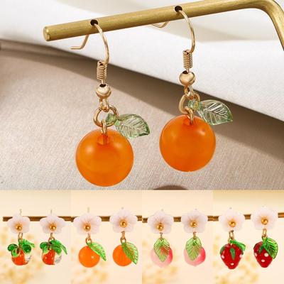 Fashion Creative Design Sweet Kumquat Orange Fruit Earrings For Women