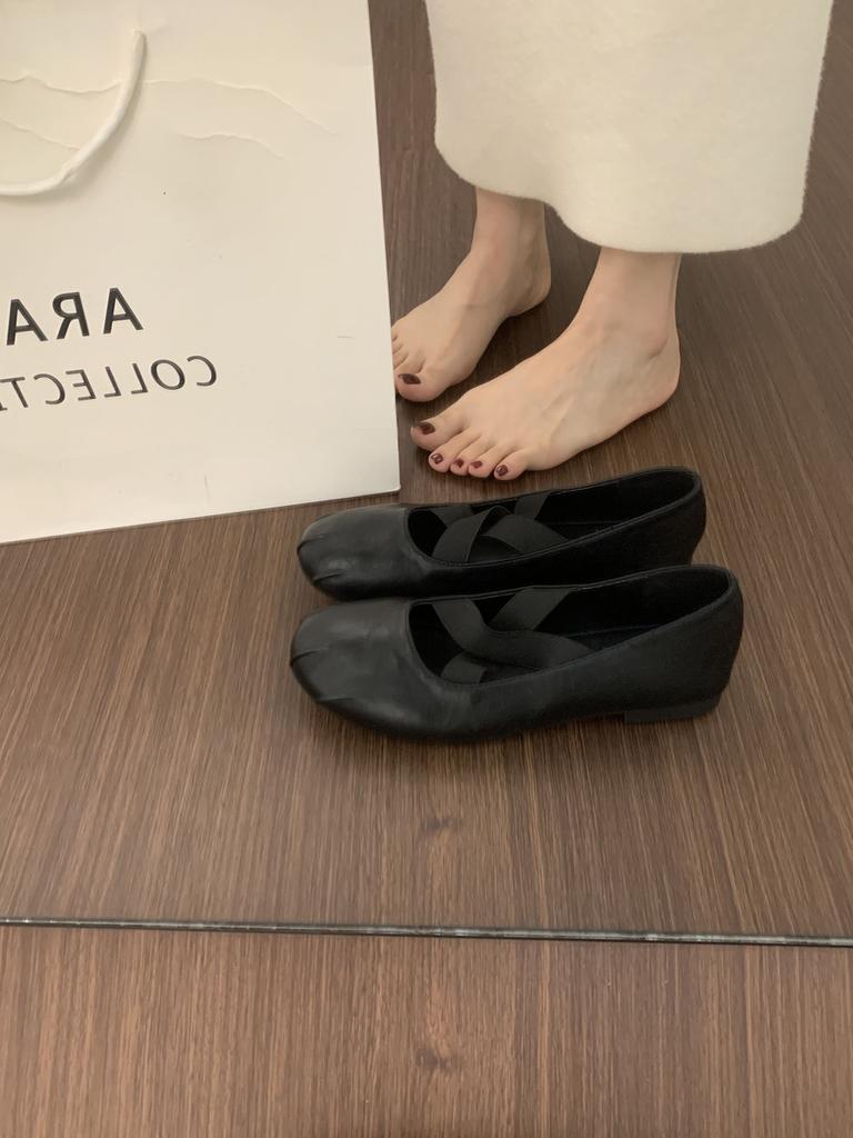 xieyiren Korean version of versatile retro cross strap round head Mary Jane shoes are not tired of casual flat ballet shoes
