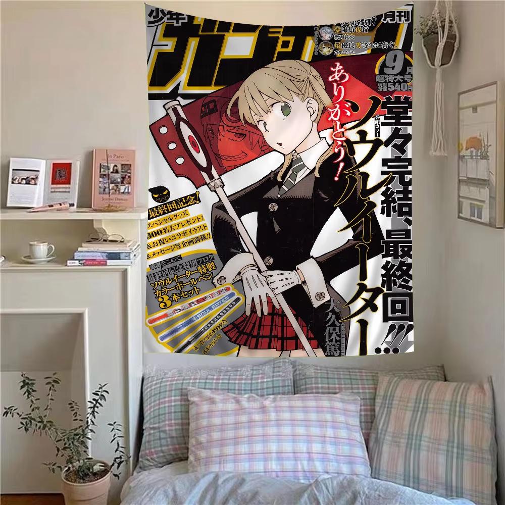 Soul Eater Tapestry, Death Scythe Witch Black Cat Uniform Theme Tapestry, Anime Bedroom Wall Decor Tapestry Flat Print
