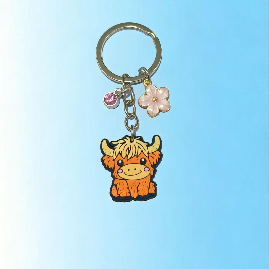 

PVC Creative Cartoon Highland Cow Keychain Stainless Steel Keychain for Mothers Day and Fathers Day Backpack Bag Pendant 3*3CM
