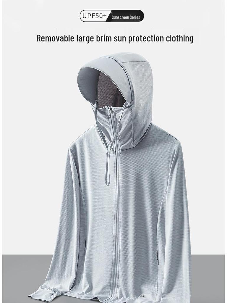 Unisex UV-Schutz Eis-Seide Sonnenjacke mit abnehmbarem Schirm - Atmungsaktiv, Leicht, Partnerlook