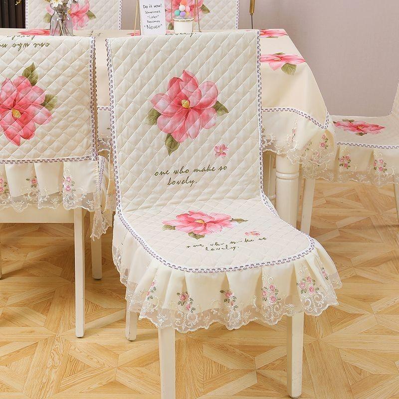 Blue One-piece Chair Cover Table Cloth Dining Chairs Mat Seat Cushion Anti-skid  Lace Chair Cushion Dustproof Cloth Wedding Party Home Decoration