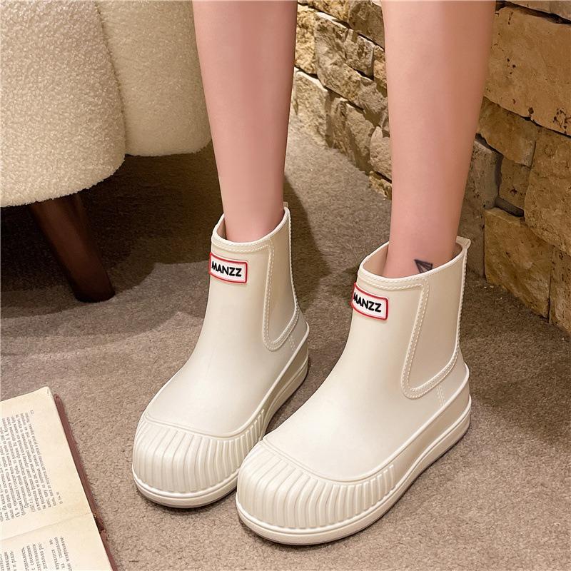 Fashion rain shoes women's short rain boots fleece warm water shoes low-top heightening water boots non-slip kitchen work shoes