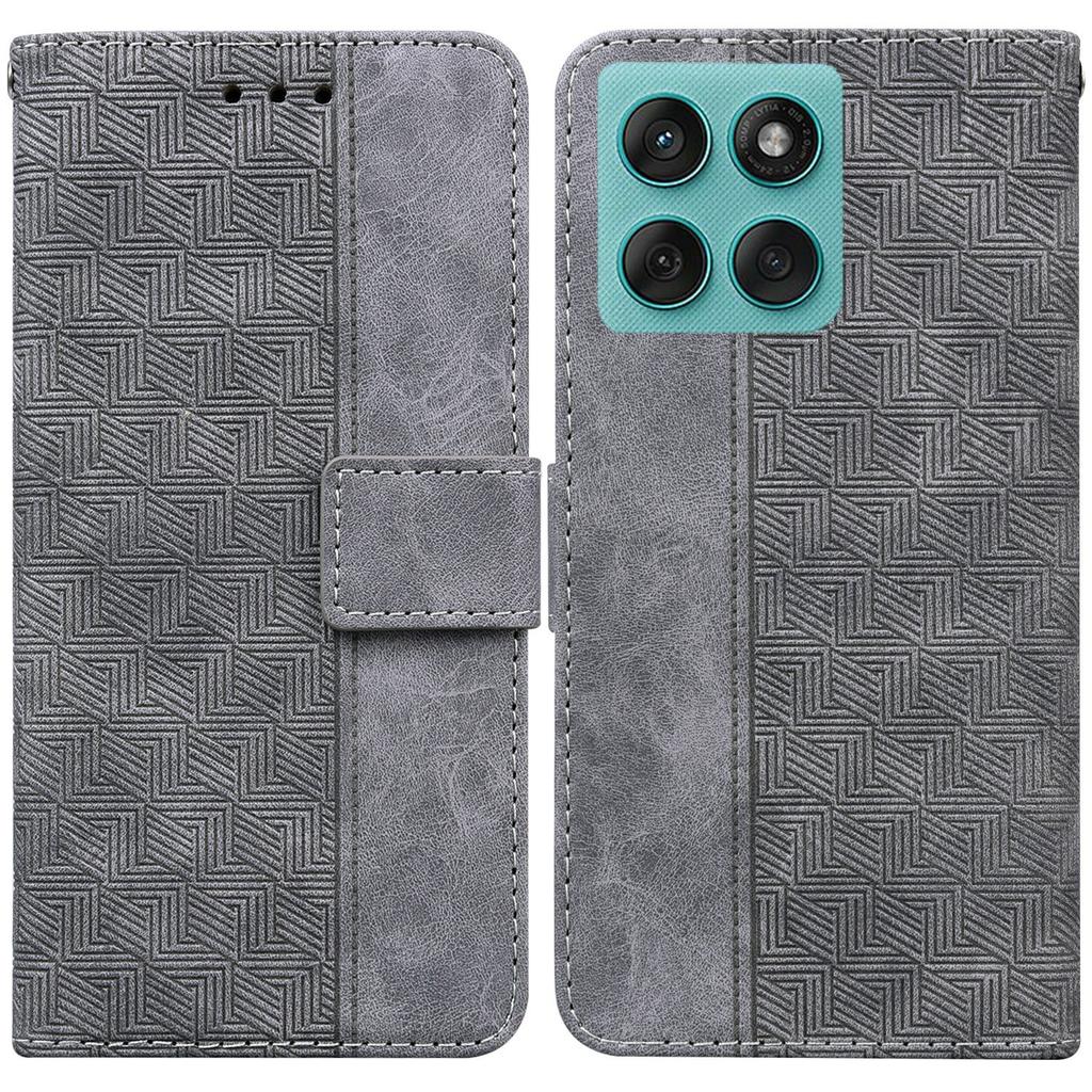 For Motorola Edge 60 5G/60 Fusion 5G Case Geometry Pattern Leather Wallet Phone Cover with Wrist Strap