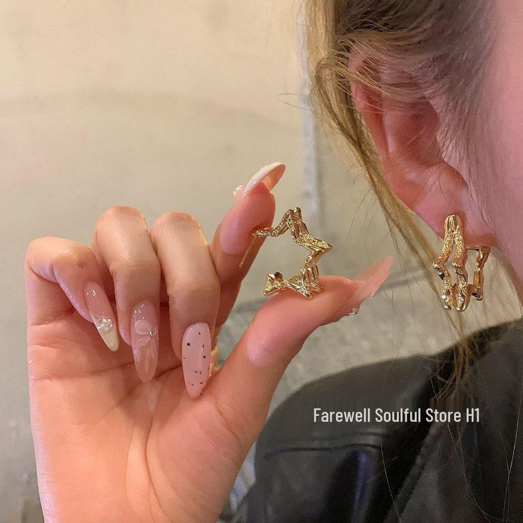 Bestselling 2024 Minimalist Metal Star Stud Earrings - Cold Style Hoops for Women