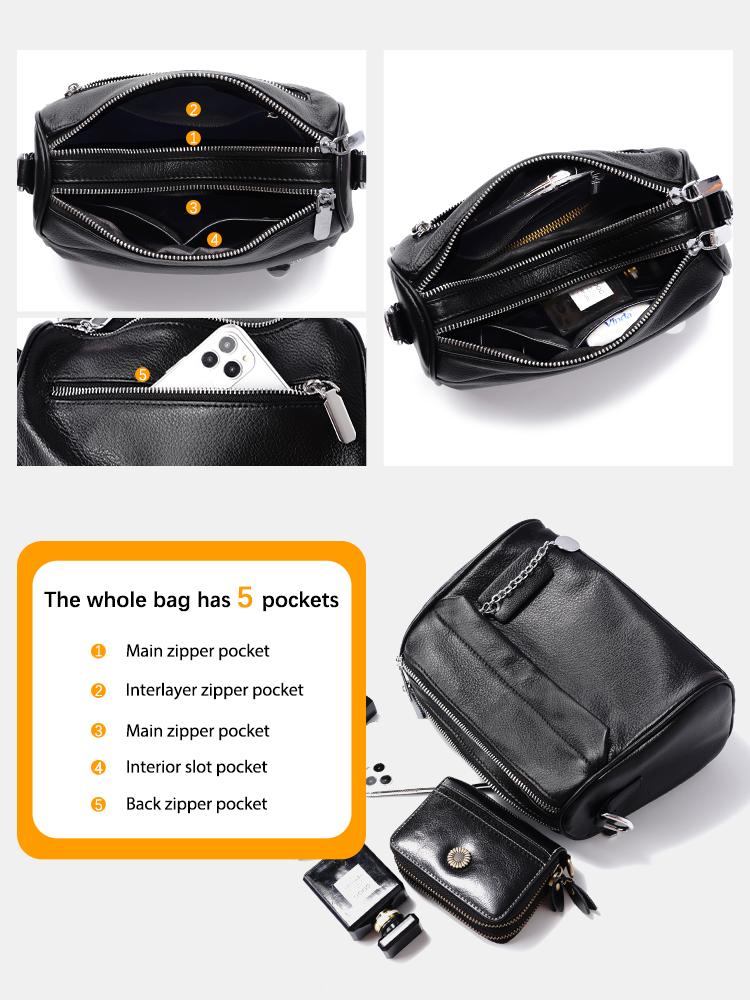 Zency Sac à bandoulière décontracté en cuir souple pour femme Poches à double fermeture éclair Petit sac d'été à porter sous l'aisselle Bandoulière