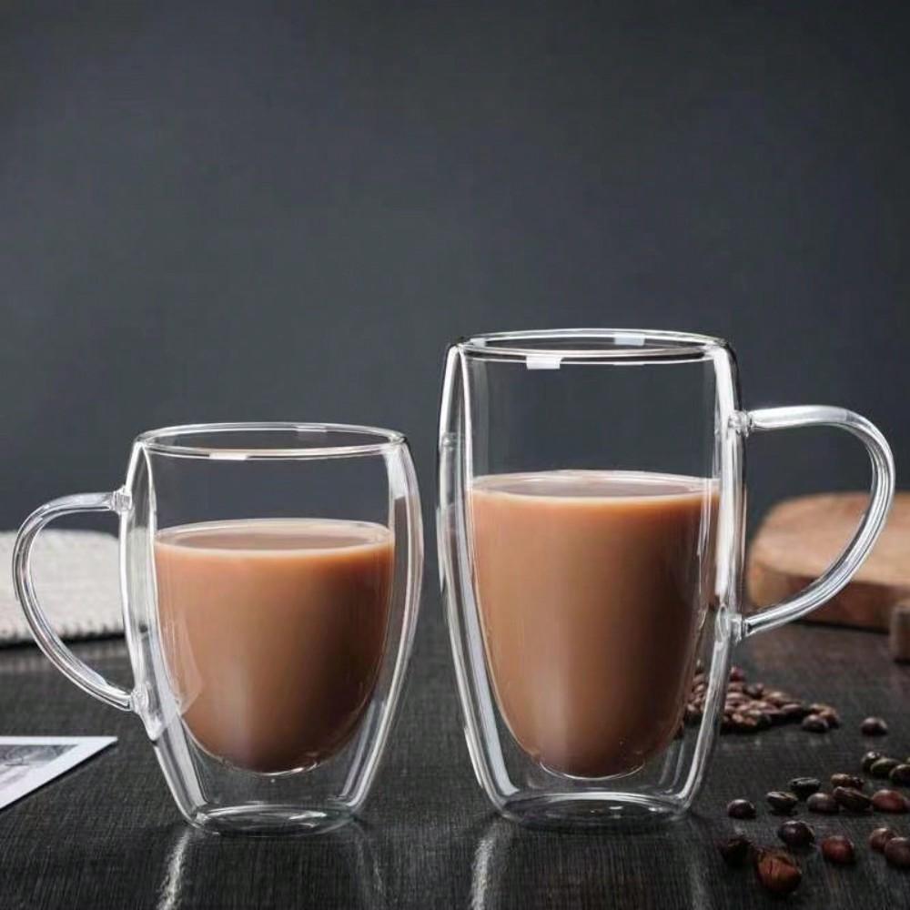 1PC Double Walled Glass Cups Handles Transparent Espresso Coffee Cups Milk Juice Coffee Minimalist Water Cups Drinkware Gifts