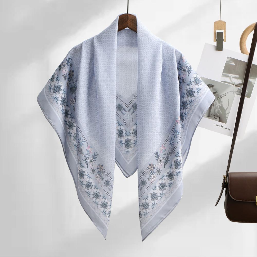 110cm Size Voile Scarf Square Shape Muslim Women Hijabs Fashion Floral Printed Scarf  Cultural Wear