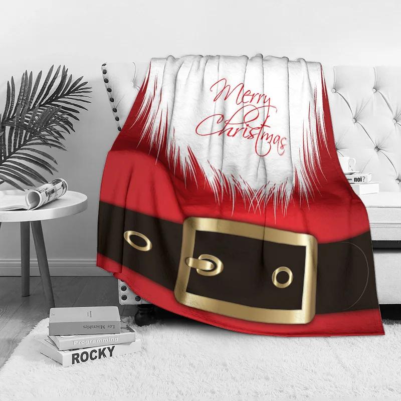 Santa Beard and Belt Fleece Blanket, Red with White Fur Trim Design, Festive Face Pattern for Christmas Sofa Decoration 75x90cm