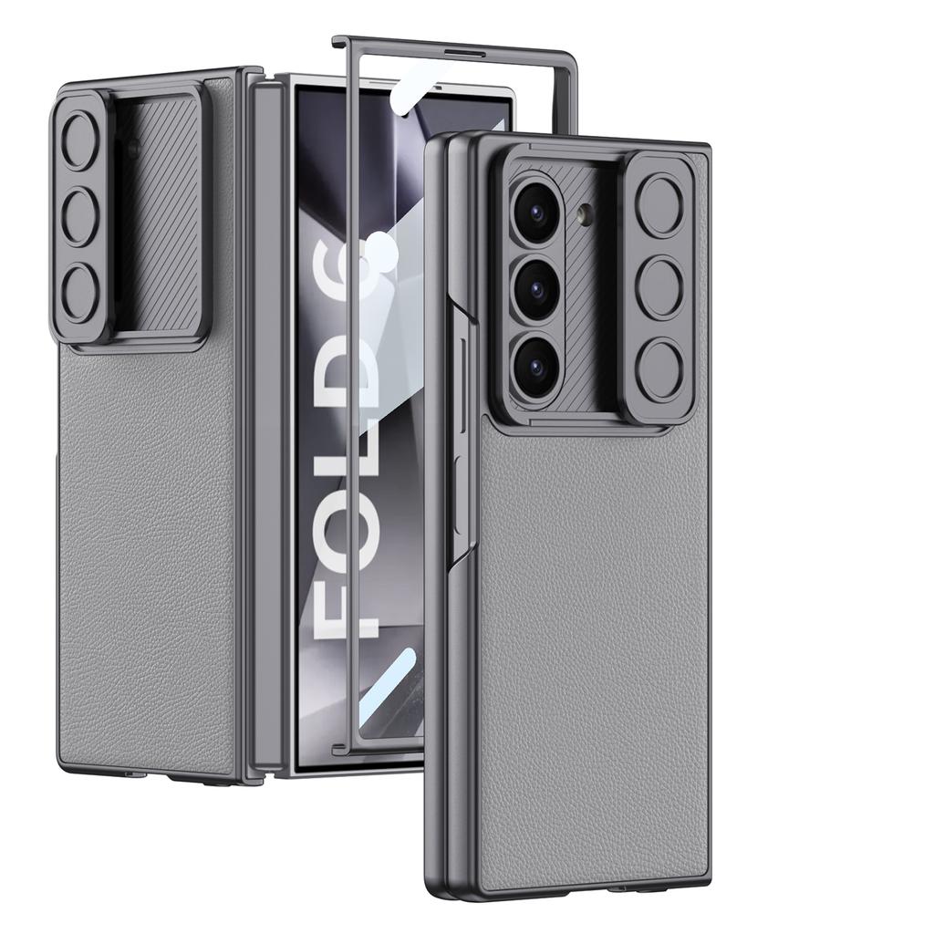 Luxury PU Leather Hard PC Shockproof Phone Cover for Samsung Galaxy Z Fold 6 5 4 Case with Screen Protector Camera Protection