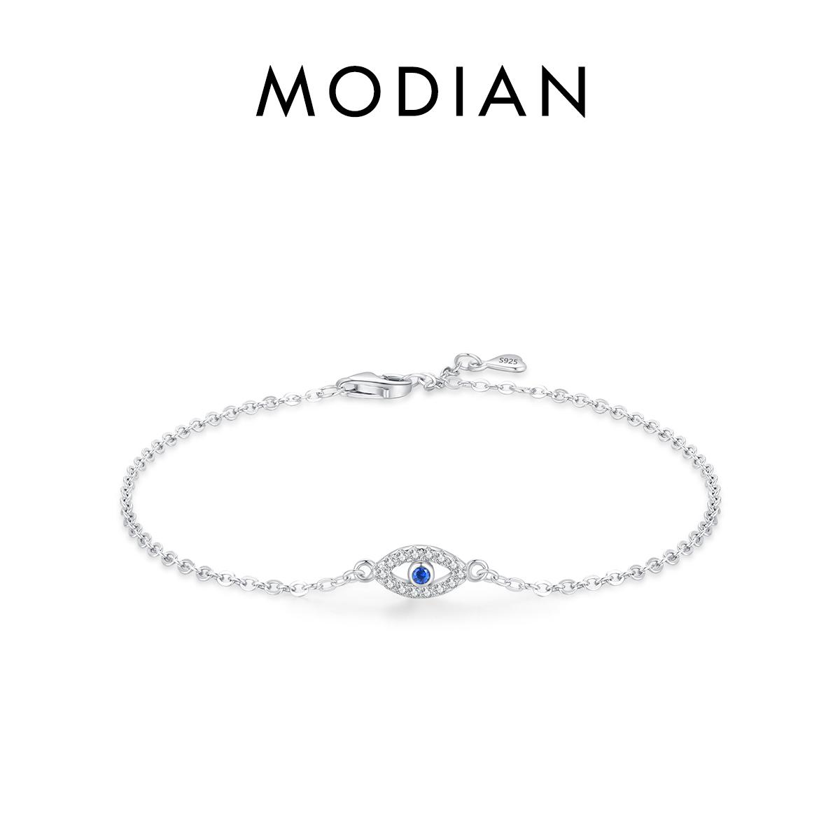 

925 Sterling Silver Delicate Lucky Blue Eye Adjustable Bracelet Simple Chain Link For Women Pave Setting CZ Fine Jewelry