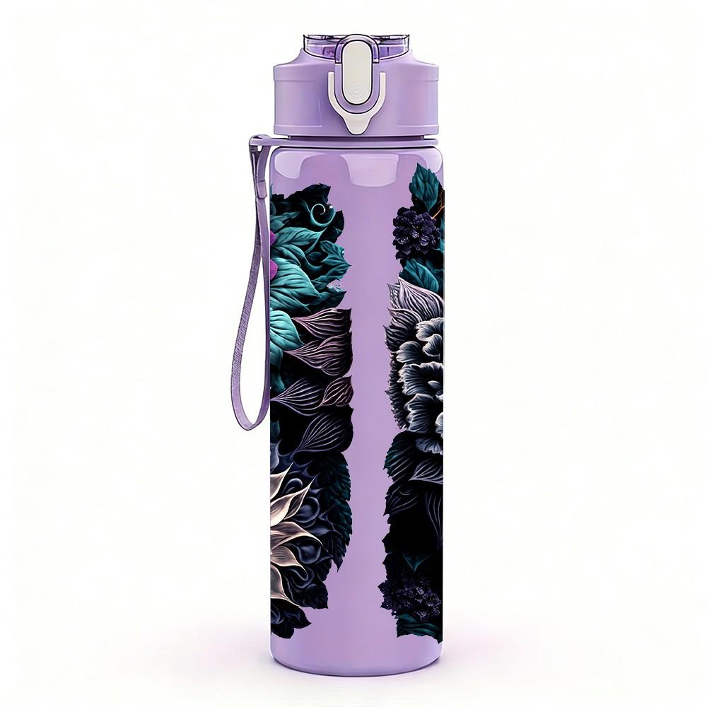 1PC Dark Dandelion Flower 750ml Color Plastic Sports Water Bottle Leakproof Flip Straw Lid Suitable for Sports Office Home Use