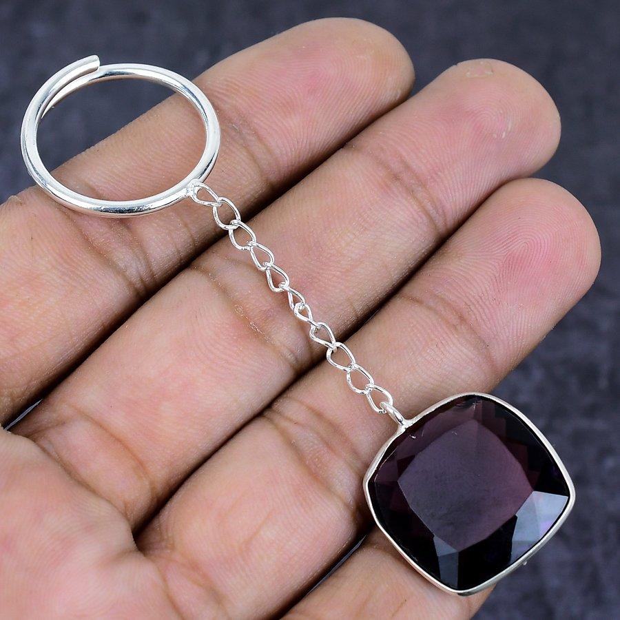 Natürlicher Amethyst Edelstein 925 Sterling Silber Schmuck Schlüsselanhänger 3,15" ETC-13826