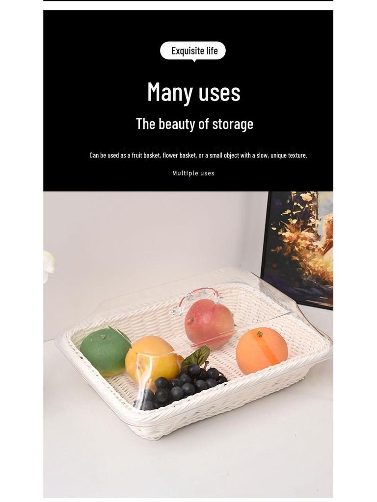 Acrylic Bread Basket with Imitation Rattan Cover for Food, Fruit, Vegetables, Snacks