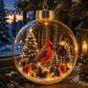 Christmas Tree Garland Pendants Glowing Scene Ornament Ball with LED Light for Hanging And Baubles Tabletop Decor, Transparent Acrylic Holiday Pendant