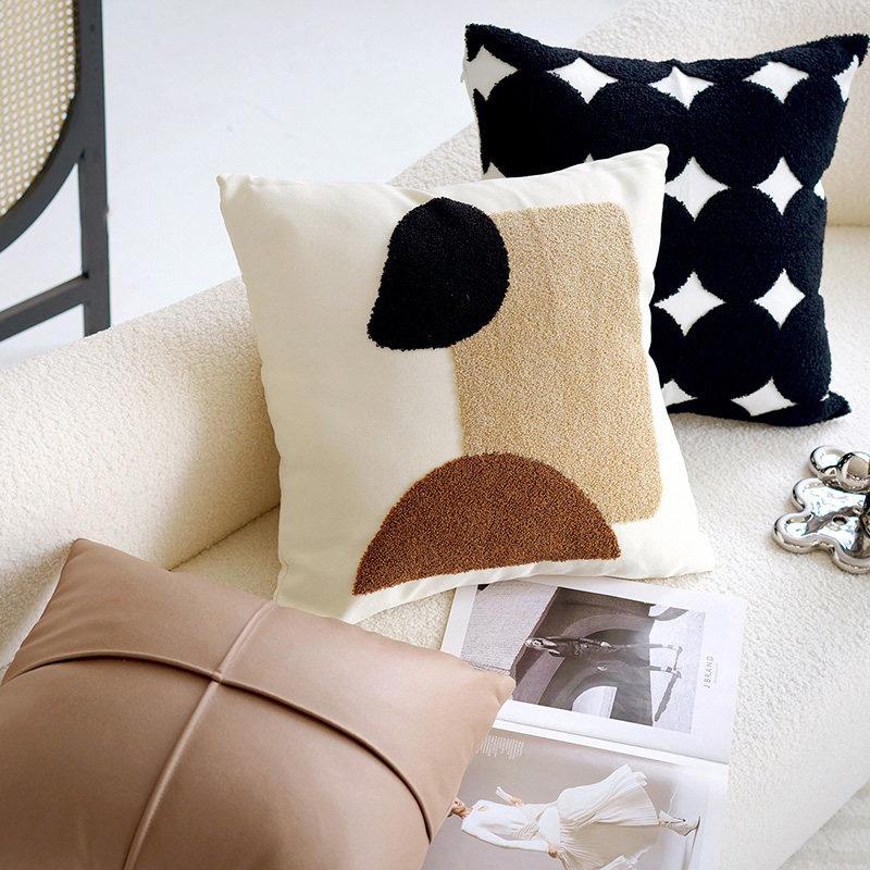 Neutral Earth Tone Abstract Throw Pillow Covers - Tufted & Textured Cushions for Couch & Home Decor Throw Pillow Customizable