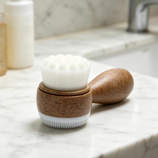 Mini Facial Cleansing Brush Dual-Sided Gentle Exfoliating Brush with Handle Hygienic Skincare Tool for Deep Pore Cleaning