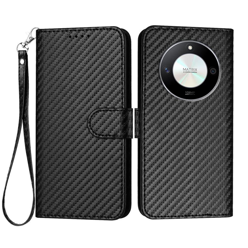 For Honor X9b 5G/Honor Magic6 Lite 5G/Honor X50 GT 5G/Honor X50 Pro 5G/Honor X50 5G Wallet Case with Strap Carbon Fiber Texture Leather Mobile Cover