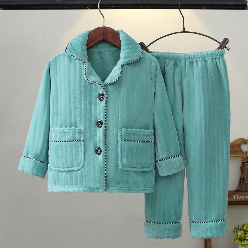 Kids' Flannel Pajama Set - Thick Coral Fleece Cardigan for Boys & Girls, Perfect for Autumn & Winter.