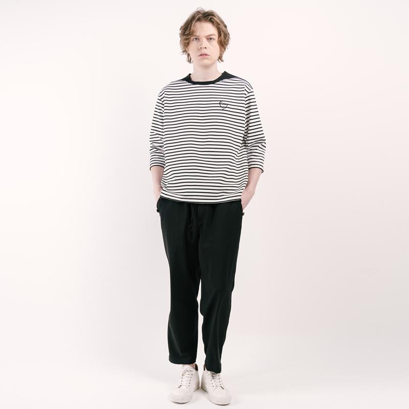 CUSTOMUS Contrast Shoulder Yarn-Dyed Stripe 3/4 Sleeve T-Shirt Cxs25Skrt303 Whi