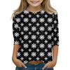 Christmas Day Print Tops For Youth Girls 5-16 Years Round Neck 3/4 Sleeves T-Shirts Trendy Tops Outfit Tees