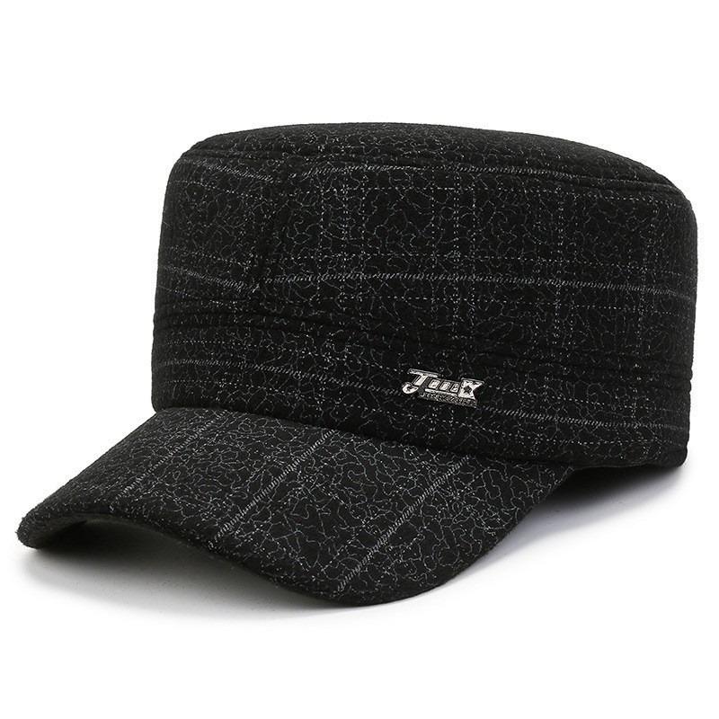 Hat Men's Beret Autumn and Winter New Woolen Ear Protector Peaked Cap Fleece Warm Cotton Hat Forward Hat
