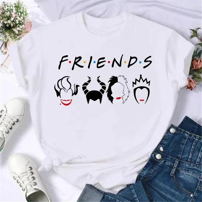 Summer Cartoon Villain T-Shirt Villain Princess Pattern Fashion T-Shirt Harajuku Streetwear White Cotton Top Unisex