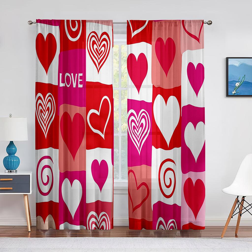 Perdele transparente cu forme de inimioare de dragoste roz fierbinte pentru ziua Îndrăgostiților Camera de zi Dormitor Decorare bucătărie fereastră Perdele din tul din voal