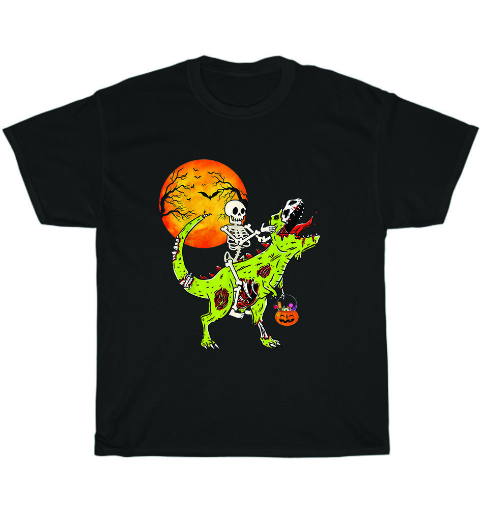 Skeleton Riding Dinosaur Zombie Pumpkin Moon Halloween Party T-Shirt Unisex Gift S разноцветный