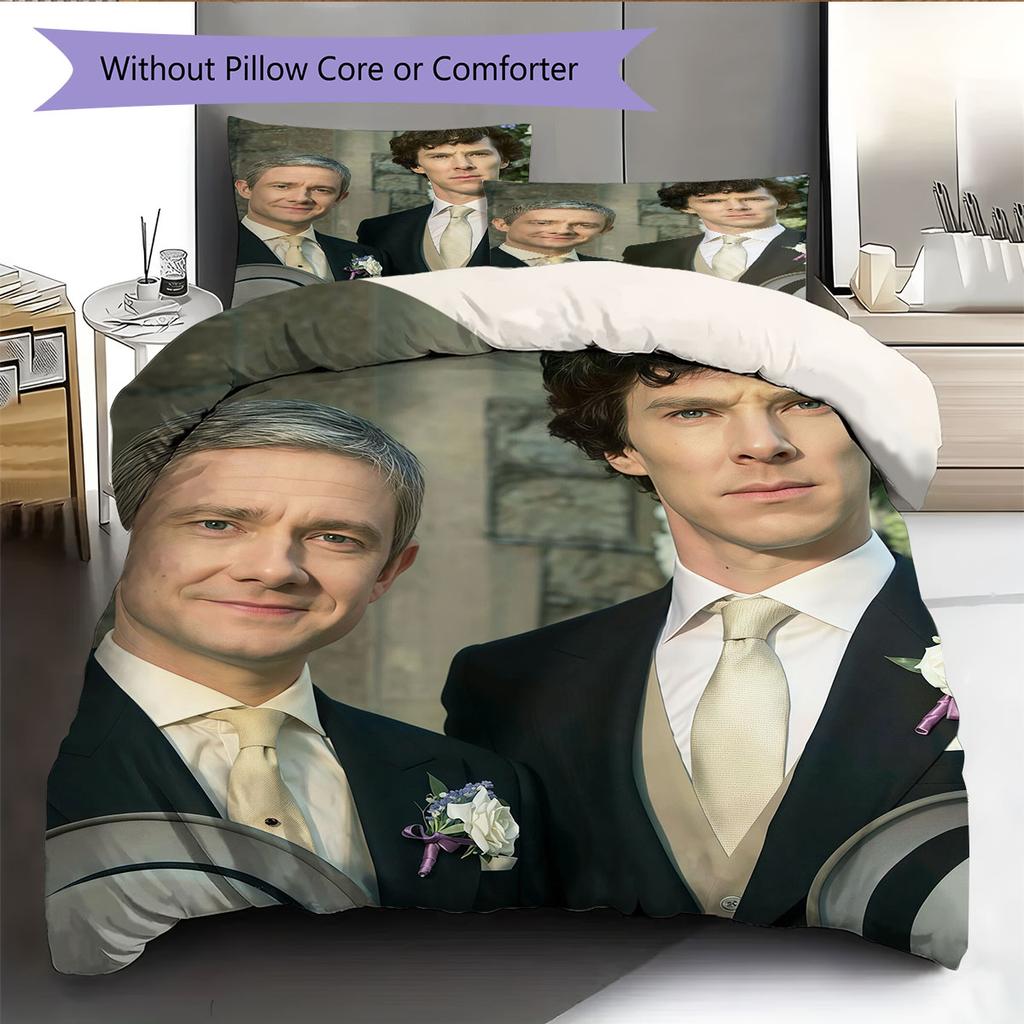 Watson&Sherlock Pattern Bedding Home Decoration Birthday Gift ( 1 Duvet Cover + 2 Pillowcase, Without Core),fan Merchandise.