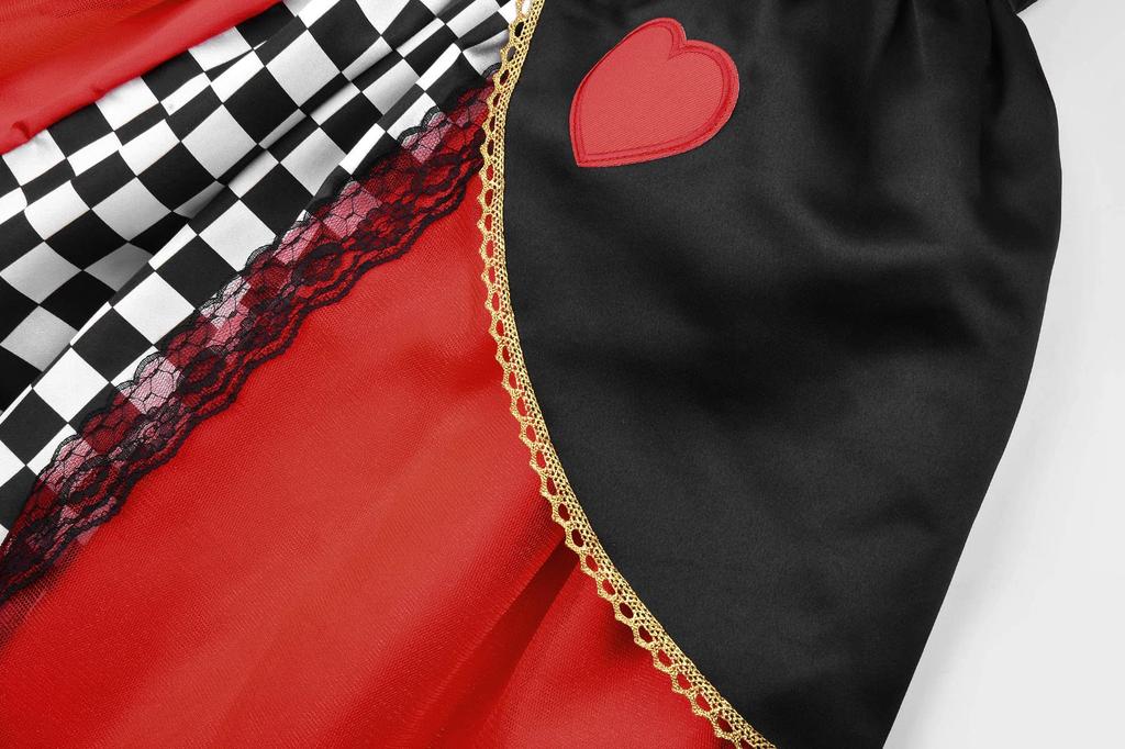 Queen Cosplay Halloween Costume Children Girls Princess Dress Playing Cards Witch Queen with Accessories Heart Tiara Red X Black 150 [ReliBeauty]
