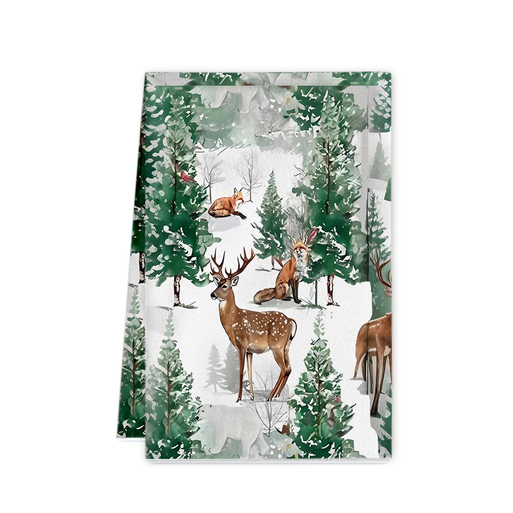 2Pcs Christmas hand towel Christmas plaid print towel Kitchen decorations 45 * 66 Dishcloth Cleaning rag