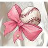 Kids Baseball Crewneck Tee, White Base Cute Pink Bow & Baseball Print Casual Daily Short Sleeve Top