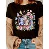 Europäische Größen Damen Freizeit Grafikdruck T-Shirt - Kurzarm Rundhals, Niedliches Kätzchen & Blumenmuster, Leichtes Polyester Oberteil